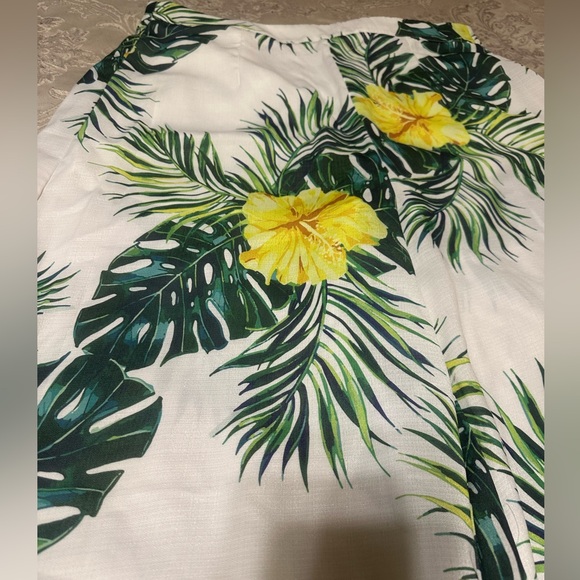 Forever 21 White Wide-Leg Tropical Print Pants with Green & Yellow - Picture 2 of 6